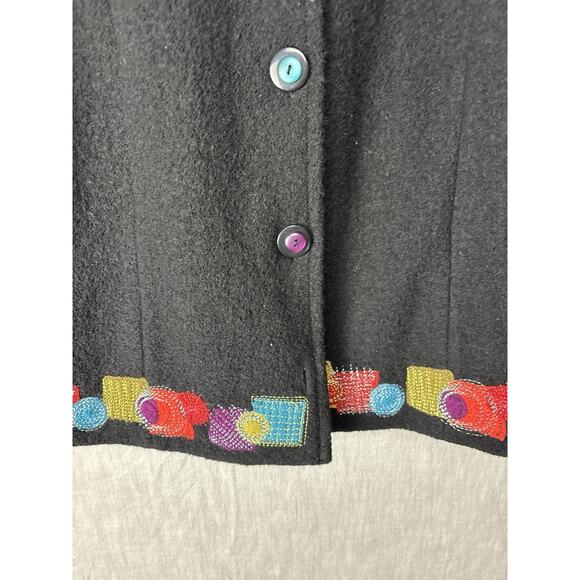 Icelandic Design Button Floral Embroidery Wool Cardigan Sweater Jacket Size M - Picture 3 of 10